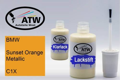 BMW, Sunset Orange Metallic, C1X: 20ml Lackstift + 20ml Klarlack - Set, von ATW Autoteile West.